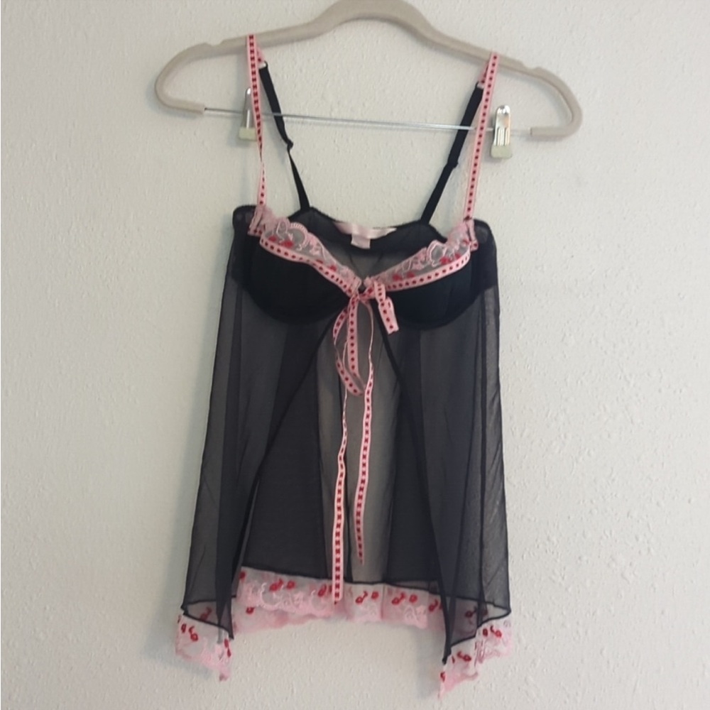 Victoria's Secret Y2K Lingerie 34B Embroidered Baby Doll Top See Through Vday